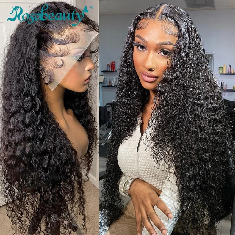 Rosabeauty 13x4 13X6 Curly Lace Front Human Hair Wig Brazilian Closure Transparent Glueless Frontal Wigs Deep Wave 30 Inch Remy