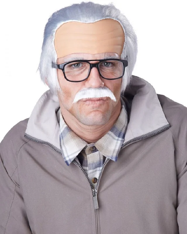 Rude Grandpa Short Grey Wig and Moustache Set