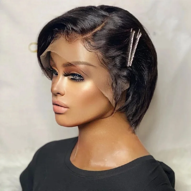 Straight Pixie Cut Wig Lace Front Human Hair Wig Preplucked For Black Women Transparent Lace Short Bob Wig Brazilian Remy