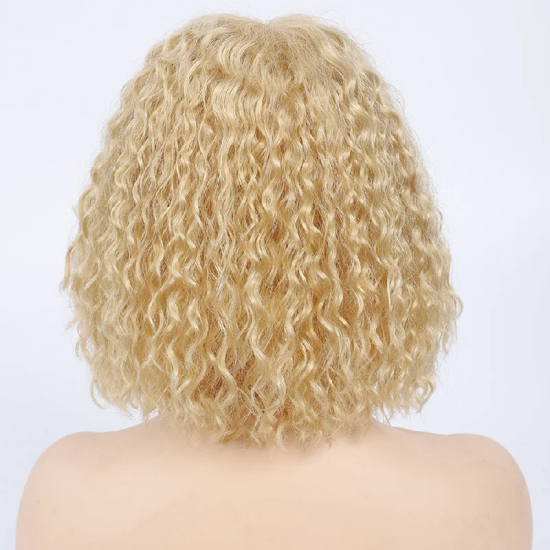 blonde color 150% density transparent lace 13*4 curly Bob wig