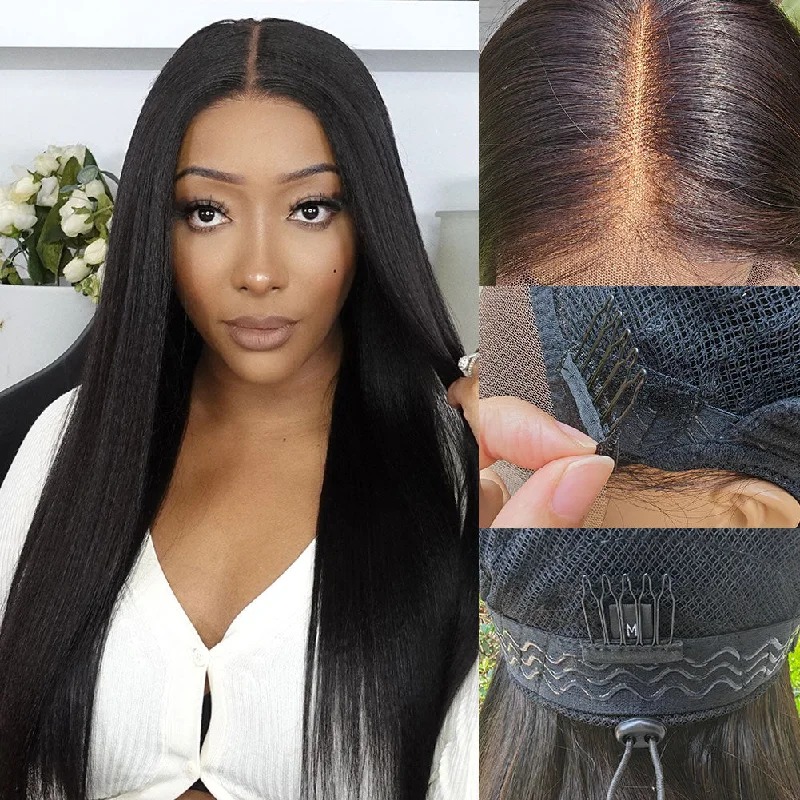 Upgraded Drawstring Dome Cap 3D Fitted Pre-Cut Lace Closure Wig Light Yaki