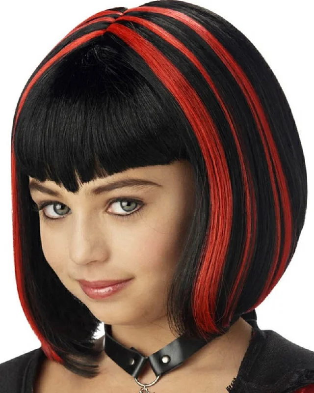 Vampire Girl Red and Black Bob Kids Wig