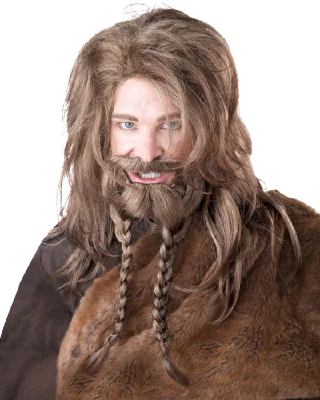 Viking Long Brown Wig Beard and Moustache