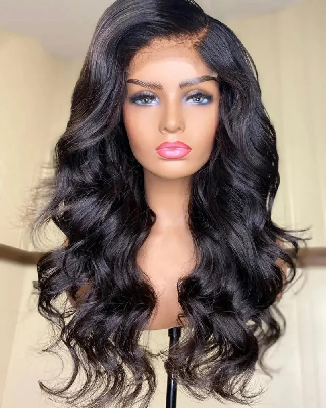 Wholesale Brazilian Human Hair Lace Front Wigs With Baby Hair Natural Black Body Wave Pre Plucked Cuticle Aligned Hair Wigs