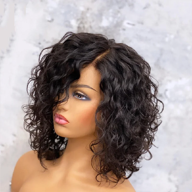 Wholesale Brazilian Short Curly Human Hair Wig Glueless Cuticle Aligned Virgin Short Bob Human Hair Lace Front Wigs