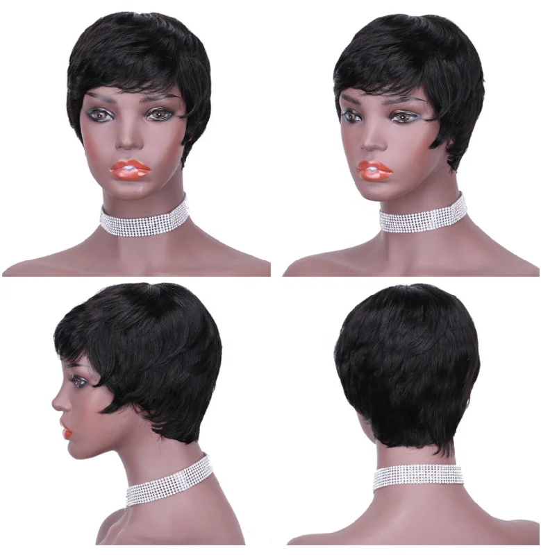 Wholesale Cheap 100% Brazilian Hair Machine Made Short Wigs Black Women Pixie Cut Human Hair Wig