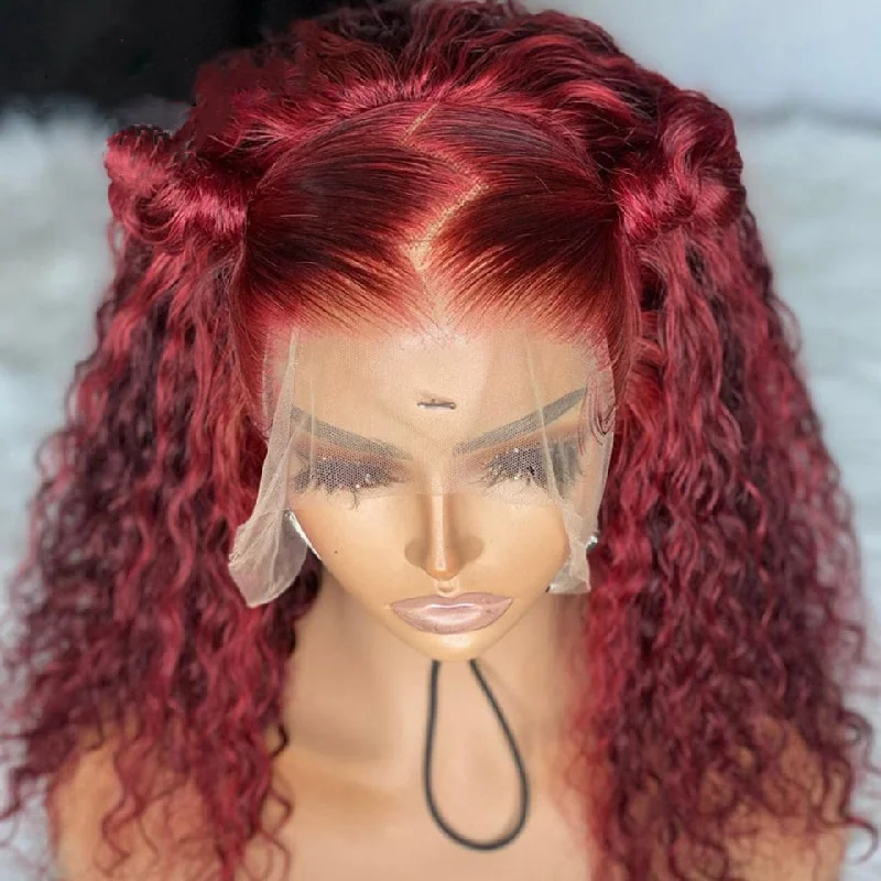 Wholesale Deep Wave Lace Frontal Human Hair Wig Red Color Short Bob Lace Front Wigs for Black Women