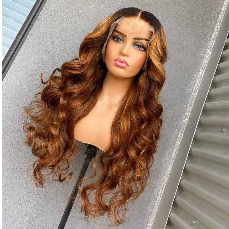 wholesale human hair ombre honey blonde colored glueless full hd lace wigs for black women hd 13x6 lace frontal wigs