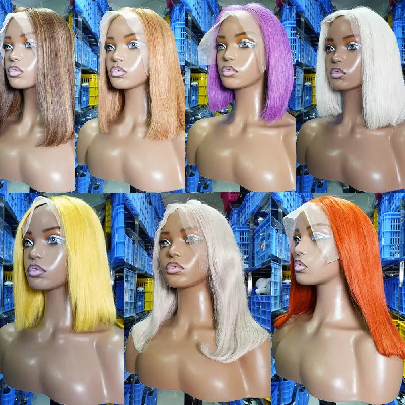 Orange Human Hair Wig Colored Short Bob