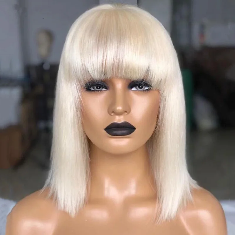 Wholesale Price 613 Blonde Bob Wig With Full Bangs 100% Virgin Human Hair Straight Short Bob Wig Non Lace Wigs For Black Women