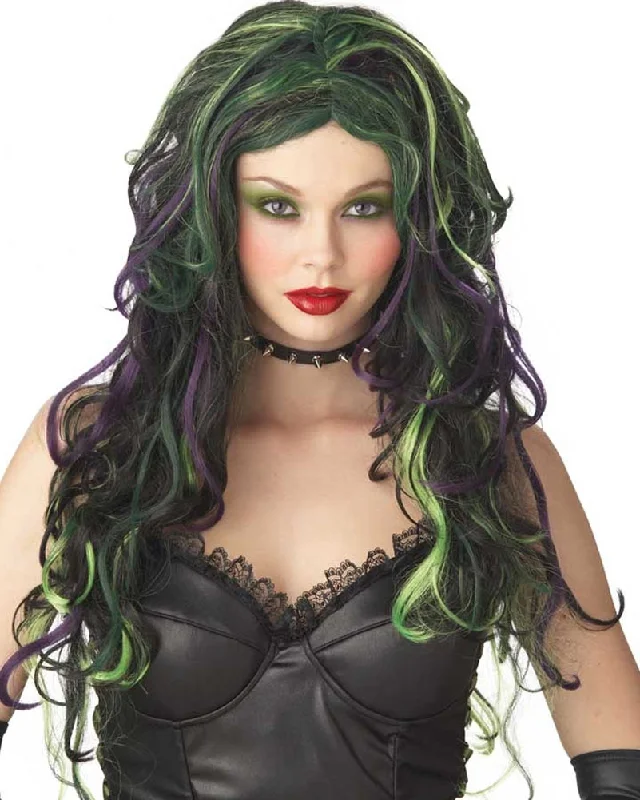 Witches Long Green Purple and Black Wig