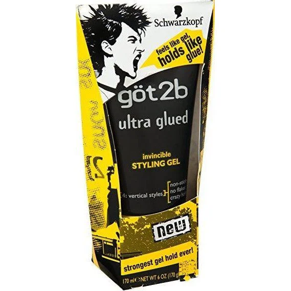 Got2B Ultra Glued Invincible Styling Gel – No Flakes, Non-Sticky (6 oz Full Size)